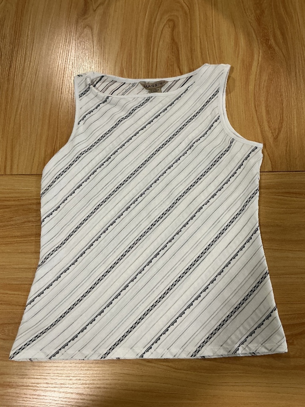 Massini White Tank Top with Black Stripes size M nylon blend USA casual vintage